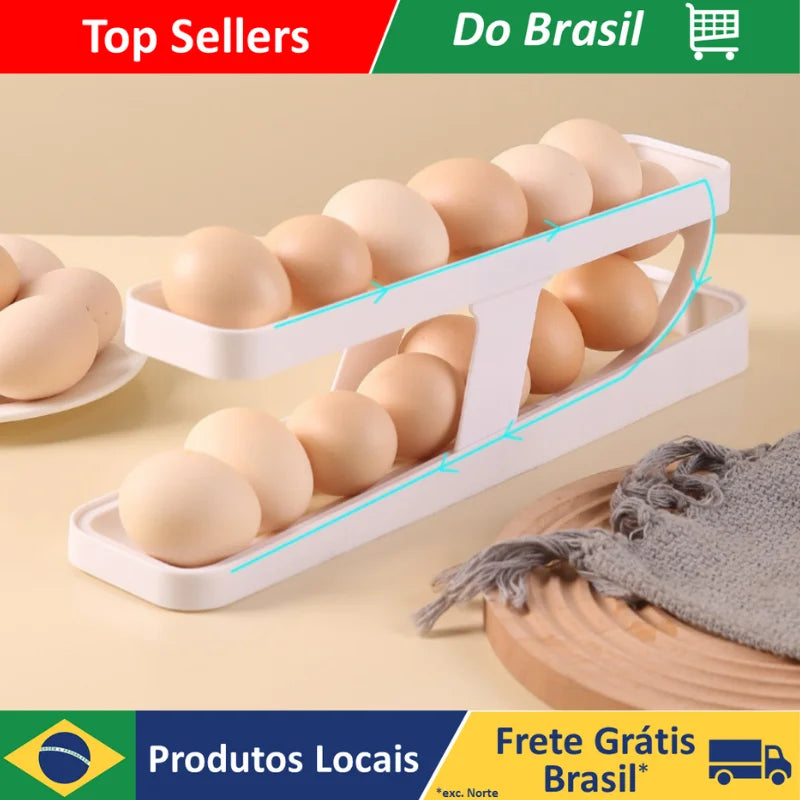 Automatic Scrolling Egg Rack Holder, Storage Box, Egg Basket Container, Organizer, Rolldown Cooler, Dispenser