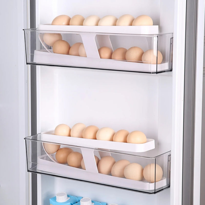 Automatic Scrolling Egg Rack Holder, Storage Box, Egg Basket Container, Organizer, Rolldown Cooler, Dispenser