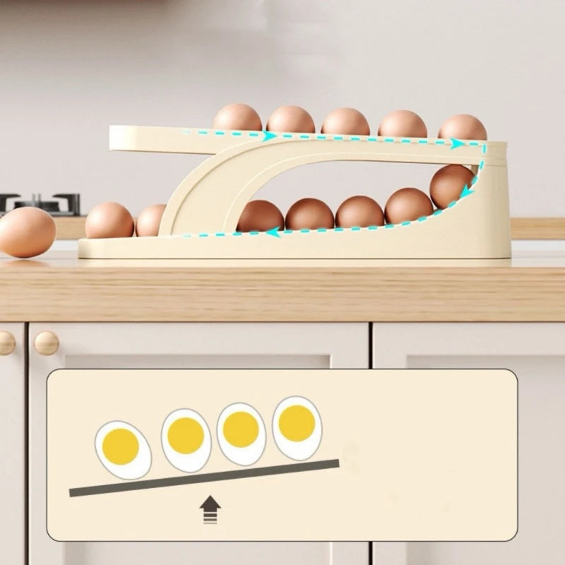 Automatic Scrolling Egg Rack Holder, Storage Box, Egg Basket Container, Organizer, Rolldown Cooler, Dispenser