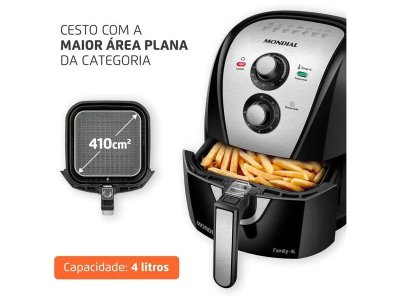 Fritadeira Elétrica Sem Óleo/Air Fryer Mondial Preta 4L com Timer - 110V