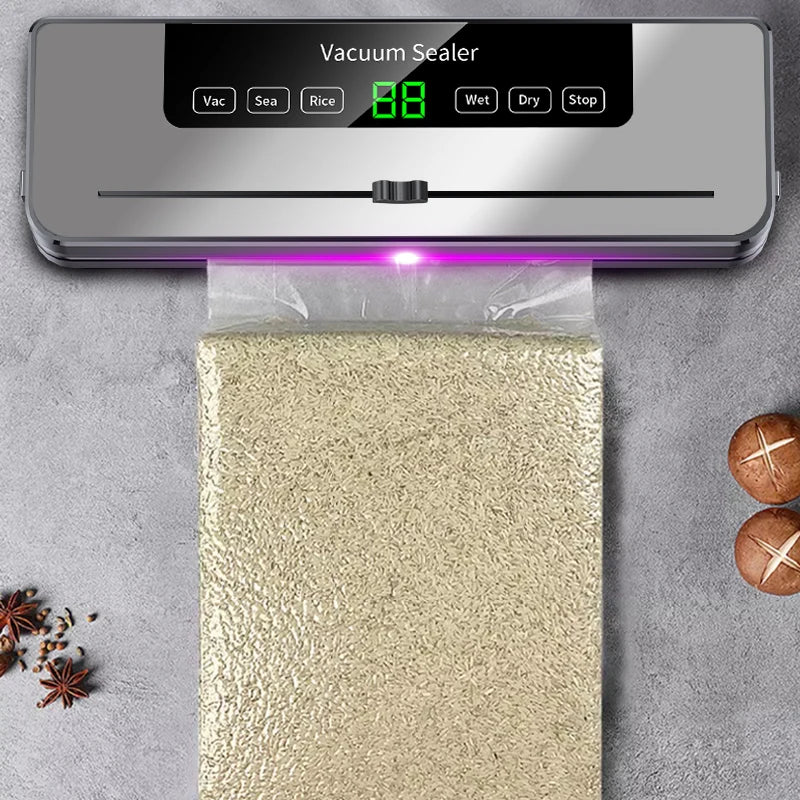 Electric Vacuum Sealer Dry/Wet Food Sealed Packaging Kitchen Food Storage Seal UV Sterilization Built-in Cutter Knife