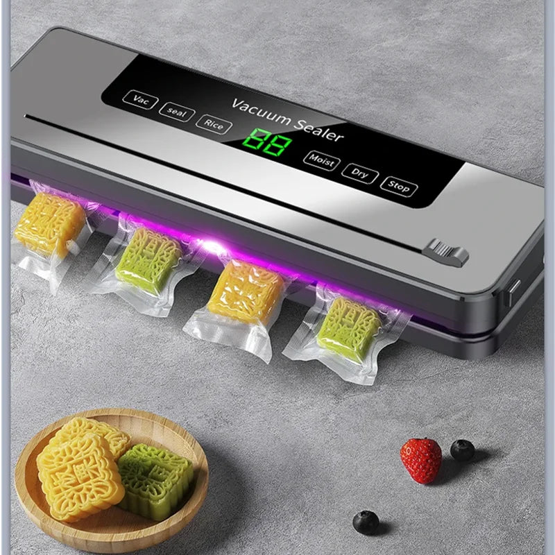 Electric Vacuum Sealer Dry/Wet Food Sealed Packaging Kitchen Food Storage Seal UV Sterilization Built-in Cutter Knife