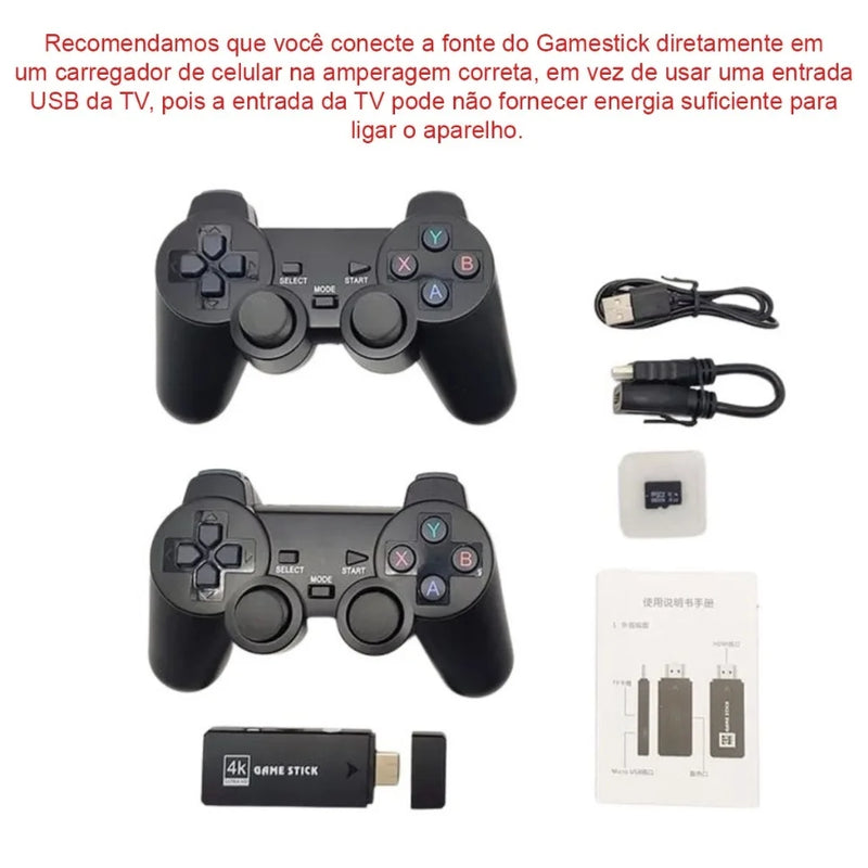 Videogame Stick com 10 Mil Jogos e 2 Controles Sem Fio