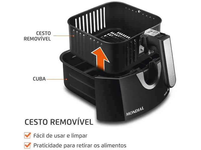 Fritadeira Elétrica Sem Óleo/Air Fryer Mondial Preta 4L com Timer - 110V