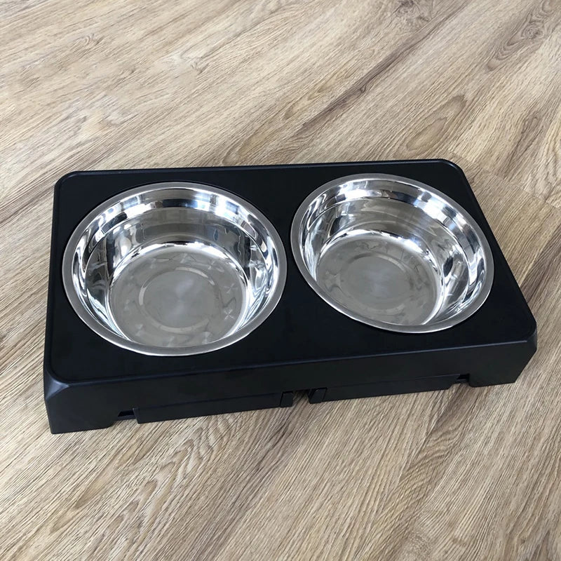 Alimentador de cães elevado, tigelas para cães, suporte elevado ajustável com tigelas duplas de aço inoxidável