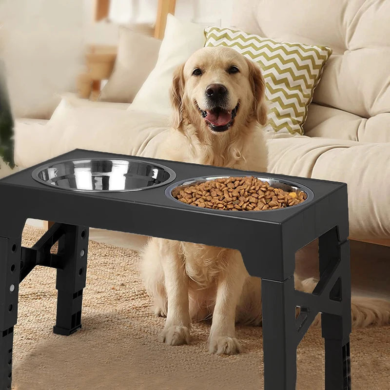 Alimentador de cães elevado, tigelas para cães, suporte elevado ajustável com tigelas duplas de aço inoxidável