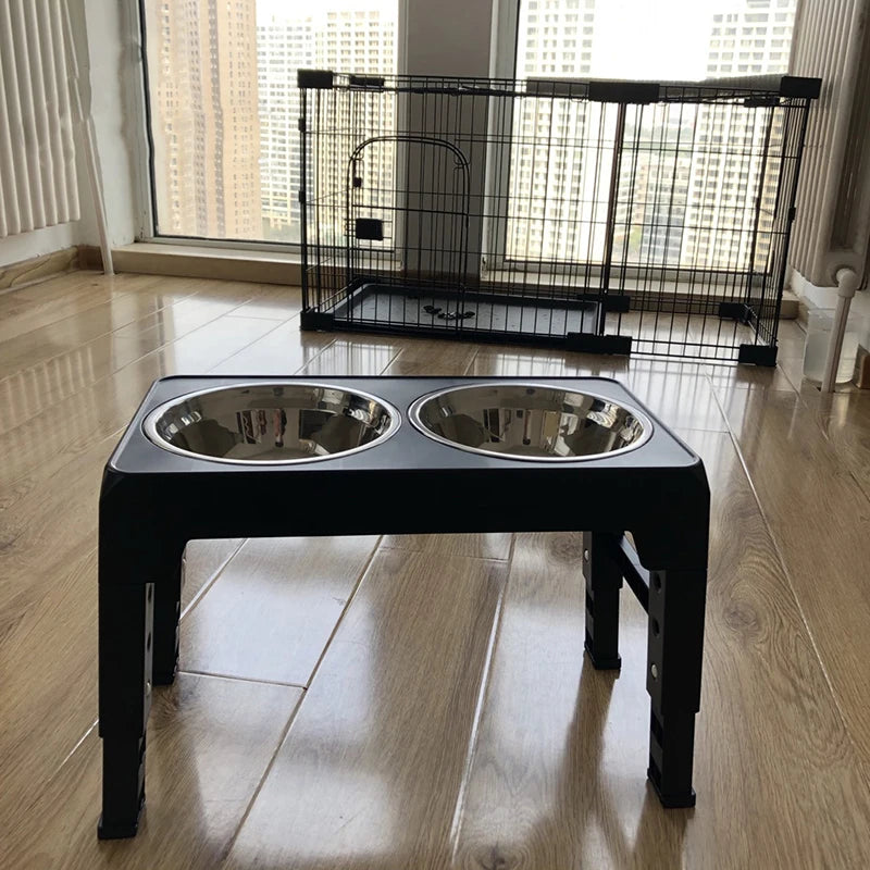 Alimentador de cães elevado, tigelas para cães, suporte elevado ajustável com tigelas duplas de aço inoxidável